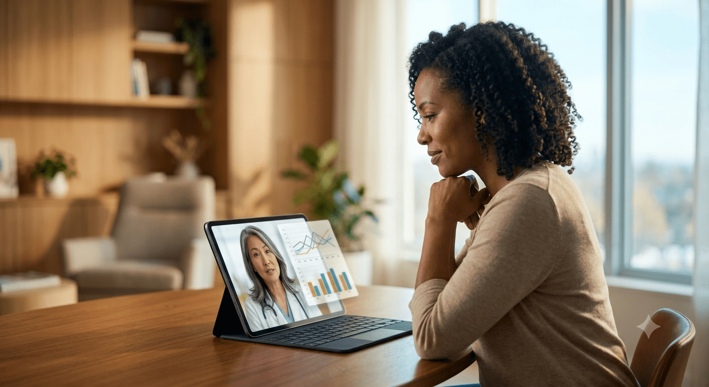 Woman reviewing hormonal lab testing results with her provider during a consultation