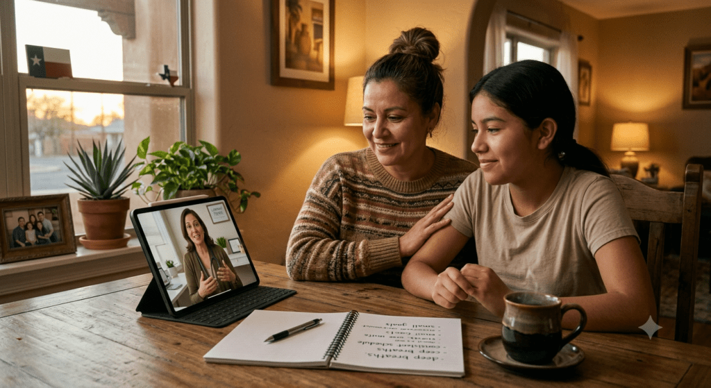 Bipolar I vs Bipolar II Laredo family participating in a virtual psychiatric consultation.
